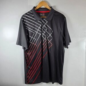 Fila Sport Golf Mens XL Polo Shirt Grey Red Geometric Graphic Performance